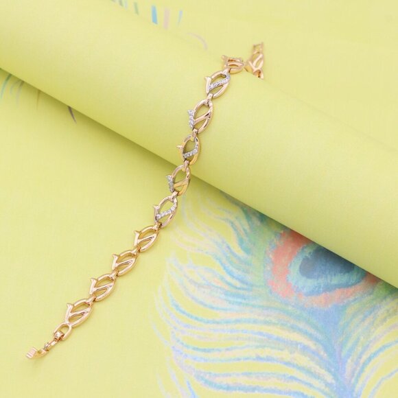 "Rose Gold Link Bracelet with CZ Accents, Elegant Chain Design, XPBL0831 - Picture 6 of 12
